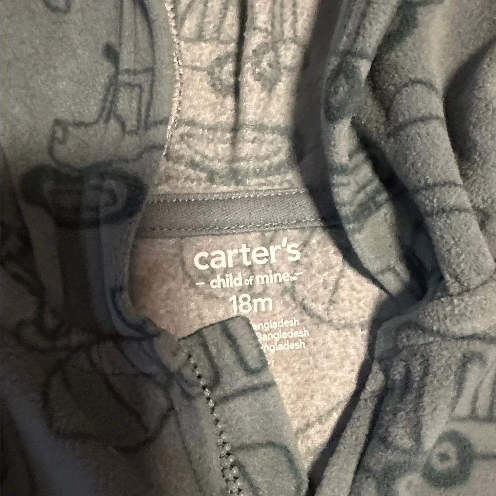 Carter's Teal Hooded Baby Onesie with Vehicle Pattern